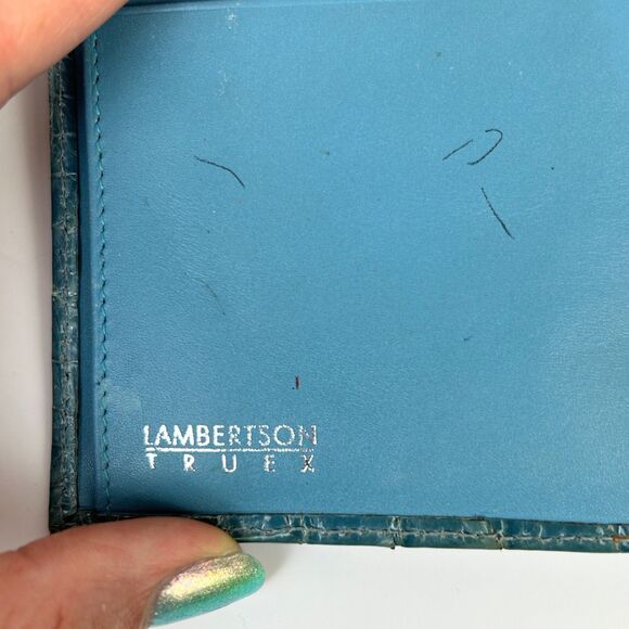 Lambertson Truex Crocodile Leather Exotic Turquoise Blue Foldover Wallet Design - Picture 10 of 16